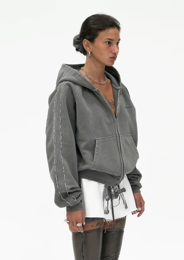 Unisex Beaded Track Hoodie in Light Grey