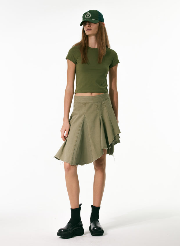Asymmetric Pleated Skirt in Khaki