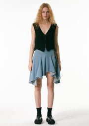 Asymmetric Pleated Skirt in Indigo Blue