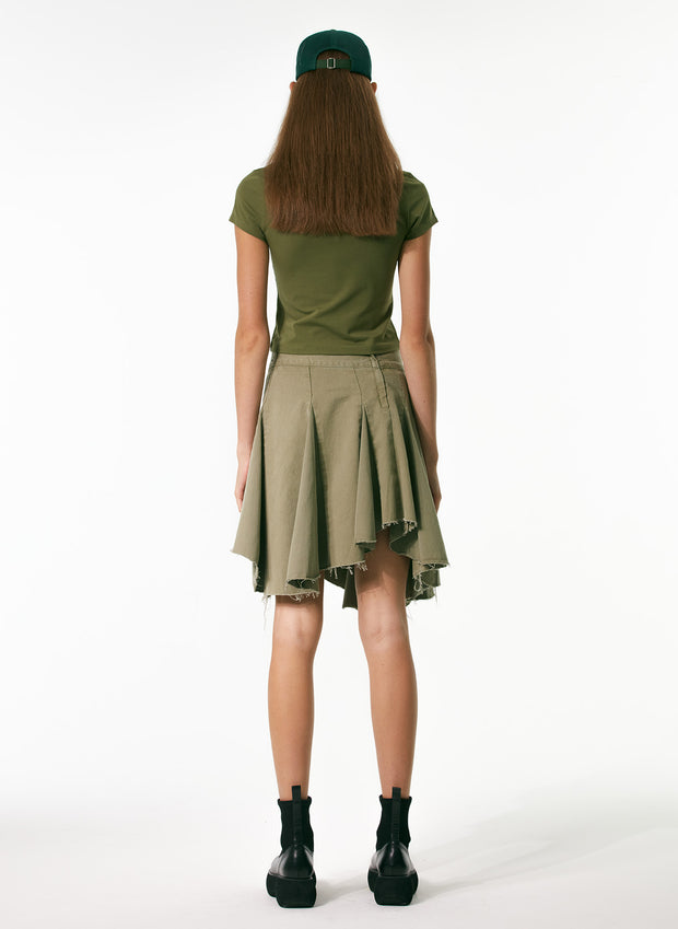 Asymmetric Pleated Skirt in Khaki