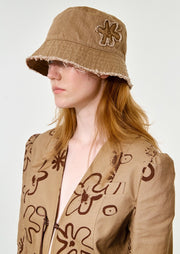 Flower Embroidery Bucket Hat in Beige
