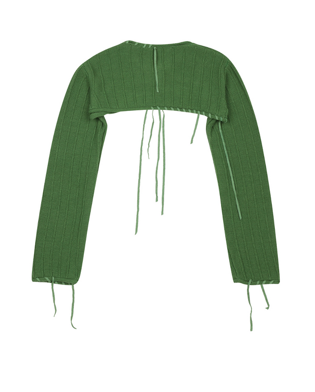 Drape String Bolero Knit Cardigan in Green