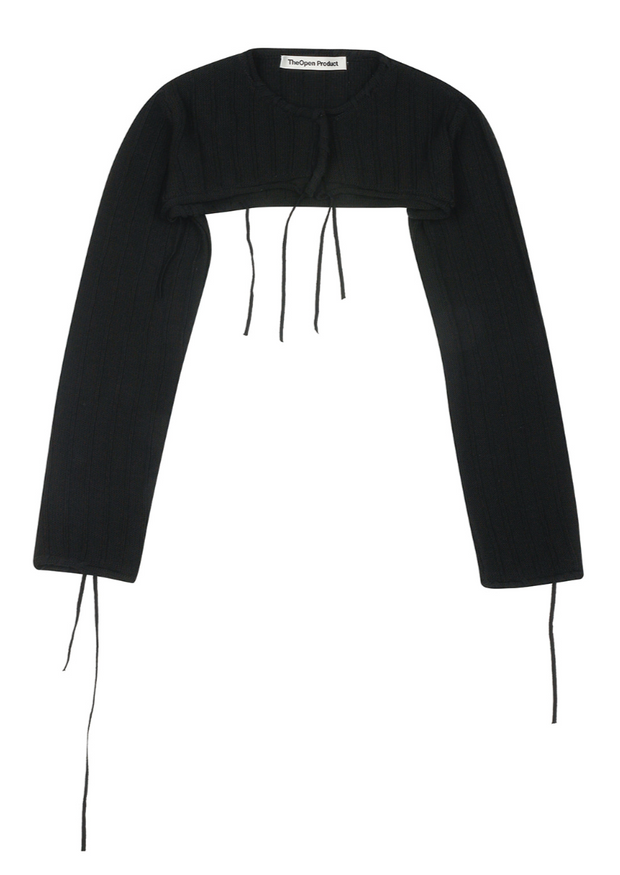 Drape String Bolero Knit Cardigan in Black