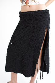 Layered Shirring Maxi Skirt in Black