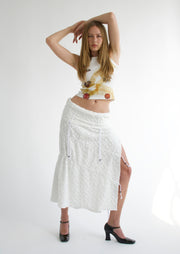 Layered Shirring Maxi Skirt in White