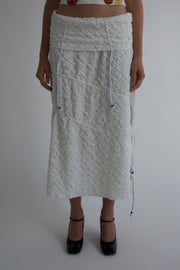 Layered Shirring Maxi Skirt in White